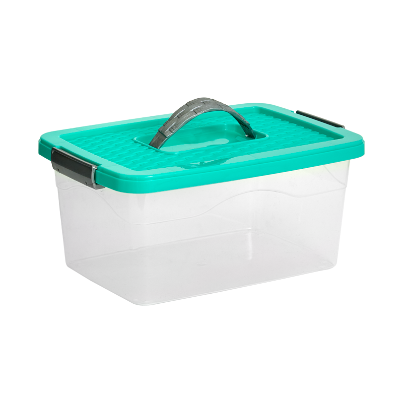 CAJA ORGANIZADORA CON MANIJA 10 L X 12 UND TRANSPARENTE AZUL