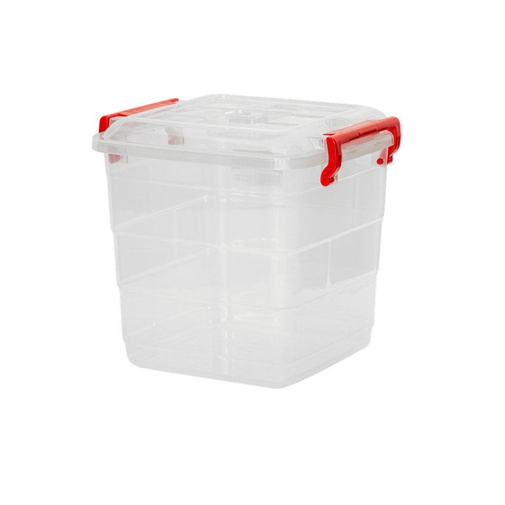 CONTENEDOR FANTASIA 10 L X 12 UND TRANSPARENTE ROJO﻿