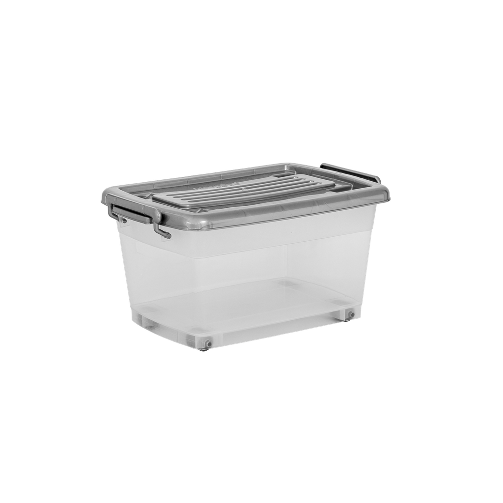 CAJA MEGAUTIL CON RUEDAS 25 L X 6 UND TRANSPARENTE GRIS