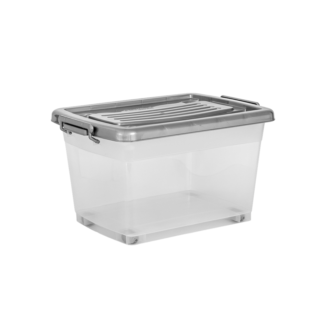 CAJA MEGAUTIL CON RUEDAS 40 L X 6 UND TRANSPARENTE GRIS